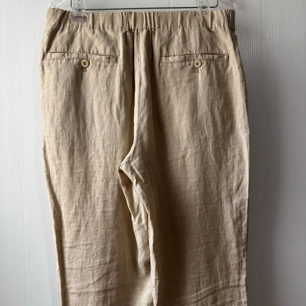 Quince Women's 100% European Linen Pants Driftwood Beige Size Medium Pockets